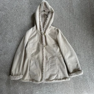 Jones New York Faux Suede Hooded Toggle Coat Womens Beige - Picture 1 of 7