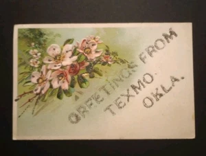 Texmo, Texhoma, Oklahoma Glitzer Postkarte (1910er Jahre) Grüße aus.. - Bild 1 von 2