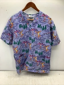 Disney Eeyore Tigger Piglet Gray Medical Scrub Top Size Medium - Picture 1 of 13