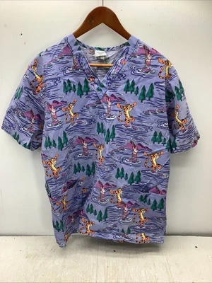 Disney Eeyore Tigger Piglet Gray Medical Scrub Top Size Medium - Image 1 of 4