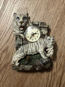 White Tiger Desk Clock Table Clocks 7" H Wildlife Animals Figurines AA Battery - Picture 1 of 4