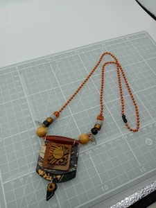 Handmade Artisan Suzanne Bellows Necklace Signed Mixed Media Card Beads Chain - Picture 1 of 5