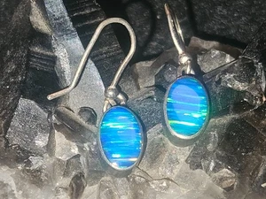 Charles Albert Fine Sterling Silver Blue Opal Dangle Earrings - Picture 1 of 8