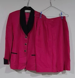 Vintage Sara Roberts Women's Wool Skirt Suit Pink and Black Size 6 - Picture 1 of 13