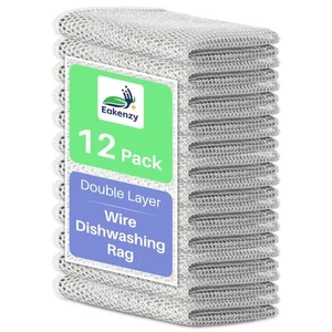 12 Pack Multipurpose Wire Dishwashing Rag for Wet and Dry, Double Layer Metal... - Picture 1 of 6