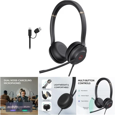 USB Headset Noise Cancelling Wired PC Laptop Teams Certified Zoom Compatible - Image 1 of 4