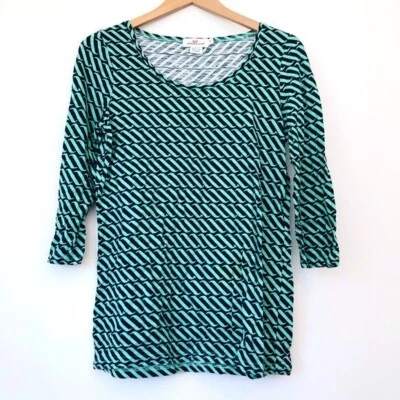 Top VINEYARD VINES Estampado Oleaje Azul Marino Verde Ish Wave Algodón Manga 3/4 Pequeño Foto 1 de 4