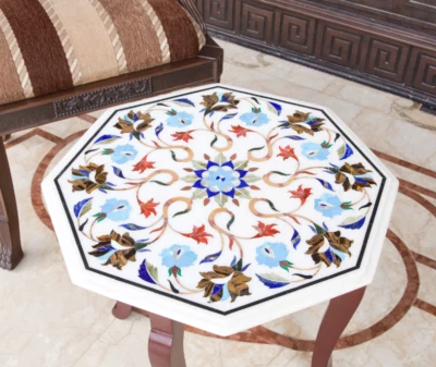 30-Inch Marble Inlay Table Top | Handmade Pietra Dura Art | Home & Office Décor - Image 1 of 4