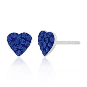 Sterling Silver CrystalBlue Heart stud Earrings - Picture 1 of 2