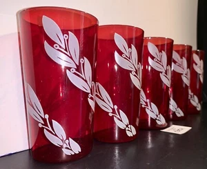 Vasos de vidrio de hoja de trigo rojo rubí ancla Hocking de colección - Imagen 1 de 16