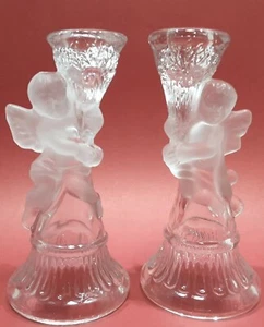 2 Frosted Glass Cherub Angel Candleholders FLAWS  - Picture 1 of 18
