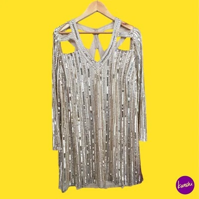 SIMPLY BE Women's Embellished Beaded & Sequin Mini Dress, Champagne, UK 18 - Image 1 of 4