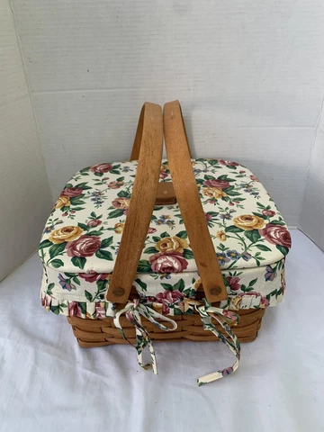 Longaberger Pie Cake basket with handles, liner, fabric lid & protector 1991 Cover