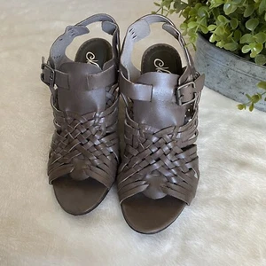 Naughty Monkey Wedge Heels Sz 8.5 Taupe Brown Strappy Leather NWOT - Picture 1 of 7