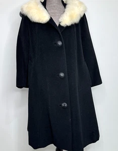 VTG 60s Travere Worumbo Coat Womens Sz L MCM Black Wool Blonde Mink Fur Collar - Picture 1 of 12