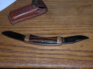 VINTAGE BROWNING 3018F2 LONGHORN 2 BLADE FOLDING KNIFE & ORIGINAL LEATHER SHEATH - Picture 1 of 17