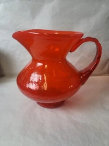 Vtg Blenko Tangerine 8" Pitcher Wayne Husted? Crackle To Smooth  - Picture 1 of 11