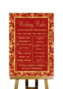 Red And Gold Wedding Rules Personalised Wedding Sign - Picture 1 of 8