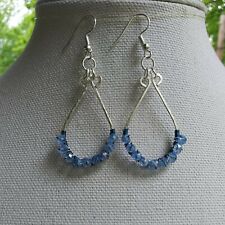 Hammered Silver Earrings With Wire Wrapped Lt. Blue Beads Artisan Made