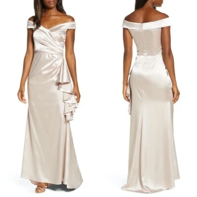 Vestido ELIZA J Champagne Cuello Retrato Satinado Talla 8 $228 Foto 1 de 4