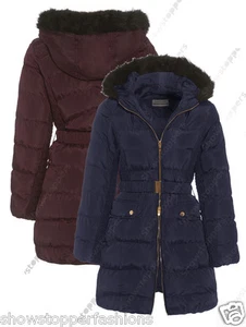 NEW Womens Faux Fur Hood PARKA Ladies Quilted JACKET COAT Size 8 10 12 14 16 - Picture 1 of 9