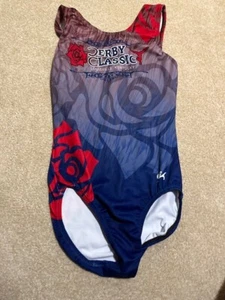 GK leotard NWT Adult Med gymnastics leotard Red/Gray black Derby Classic - Picture 1 of 2