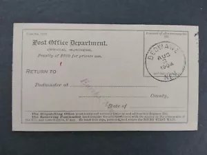 Nevada: Beowawe 1904 PO Dipartimento Registro Bill Cartolina, DPO Eureka Co - Foto 1 di 2