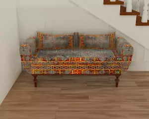 Blue Entrance Hall Nook Bench Space Saver Ottoman Storage Bench with Arms - Picture 1 of 9