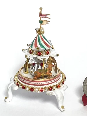 OOAK American Christmas Carousel Toy Miniature 1:12 Dollhouse Toy Theater Dioram - Image 1 of 4