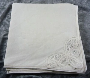 VINTAGE/ESTATE 6 PURE LINEN IVORY TABLE NAPKINS SERVIETTES RIBBON LACE   CORNER - Bild 1 von 4