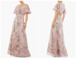 ABITO MAC DUGGAL 67880 FLOREALE IMPREZIOSITO MANICA CORTA SVOLAZZANTE ROSA ROSA tg 6 - Foto 1 di 5