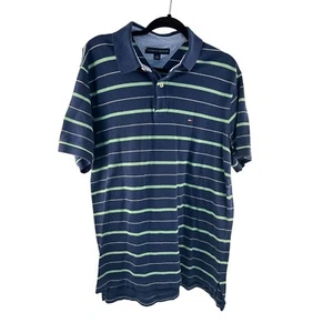 Tommy Hilfiger Polo Grande Para Hombre Azul Marino con Rayas Verdes Informal Manga Corta - Imagen 1 de 5