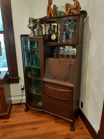 Antique Secretary Wood Glass Desk Hutch Cover