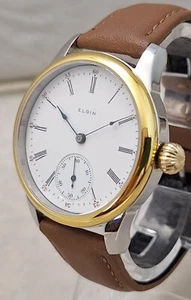 Elgin 6s Taschenuhr Umbau auf 40mm SS Armbanduhr Emaille Zifferblatt Baujahr 1905 - Bild 1 von 11