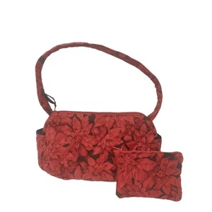 Bonnies Bags rot Weihnachtsstern Stoff Handtasche mit passender Geldbörse selbstgemacht - Bild 1 von 13