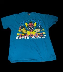 Y2K Marvel Mad Engine Super Heroes Chinese Collab Shirt 2000s XL ++Flaws - Picture 1 of 6
