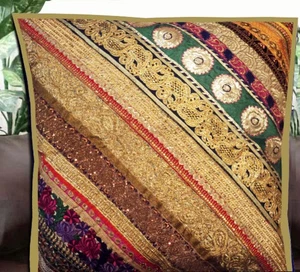 30" INDIA HOME DÉCOR ART SARI BEADED SEQUIN THROW FLOOR BED CUSHION PILLOW COVER - Picture 1 of 8