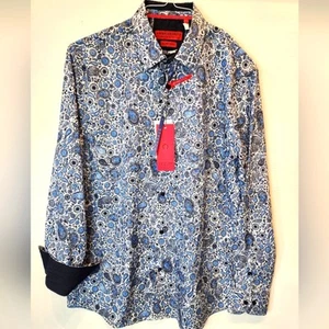 Men's Blue Paisley Dress Shirt Luxury Trendy Design Size L - Picture 1 of 8