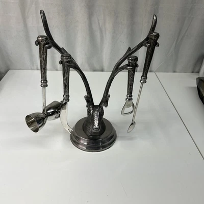 Pottery Barn Deer Stag Antlers Bar Tool Hanger Set Of 4 Pieces Chrome Barware - Image 1 of 4