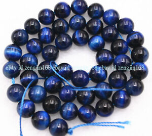 4/6/8/10/12/14mm Natural Gemstone Blue Tigers Eye Round Loose Beads 15" AAA