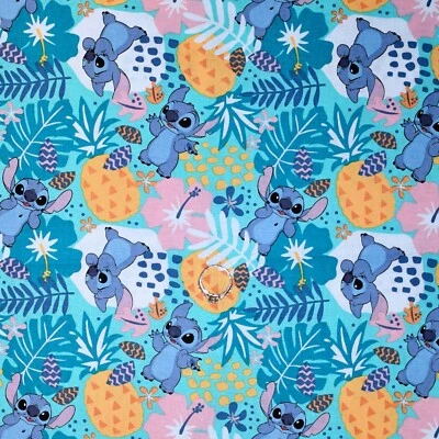 BonEful Fabric FQ Cotton Quilt Blue Walt Disney Lilo & Stitch Island Beach Water - Image 1 of 4