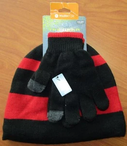NEW TEK GEAR BOYS RED & BLACK WARM TEK KNIT BEANIE AND GLOVE SET - Picture 1 of 1