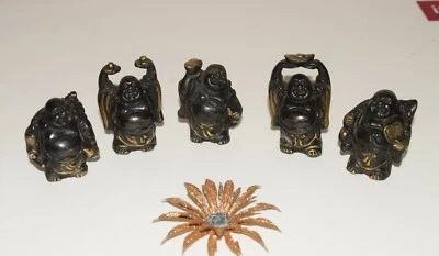 Feng Shui Brass Figurines Japanese God Laughing Buddha Corner Mount Statue EK23 - Image 1 of 4