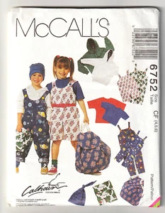 McCalls 6752 Kids Hooded Sweatshirt-Overalls-Back Pack-Hat 4-5-6 Sewing Pattern - Picture 1 of 2