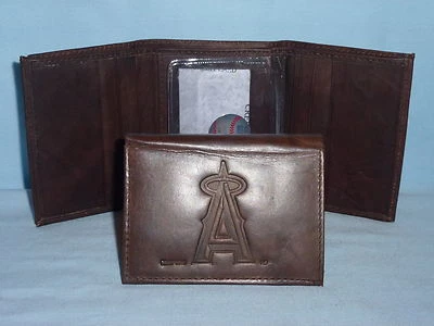 LOS ANGELES ANGELS of ANAHEIM   Leather TriFold Wallet   NEW    dark brown 3v nd - Image 1 of 4