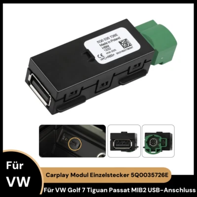 5Q0035726E MIB2 USB Carplay Media Switch Instalación Enchufe para VW Golf 7 Coche - Imagen 1 de 4