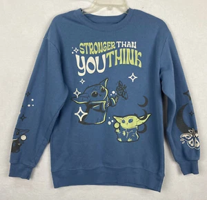Disney Star Wars Sweatshirt Womens Medium Blue Grogu Stronger Than You Think - Picture 1 of 7