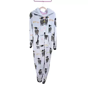 Cow Union Suit Women's 2X Plus Pajamas Zip Bell Fleece Hooded Footless Pockets - Picture 1 of 8