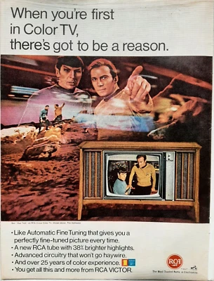 Star Trek 1967 Capitán Kirk y Sr. Spock - Anuncio publicitario de TV a color original RCA Foto 1 de 3