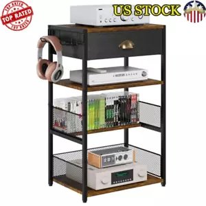 4-stufiger AV-Medienständer mit Schublade Spielekonsole Regal Haken Aufbewahrung Organizer Neu - Bild 1 von 7